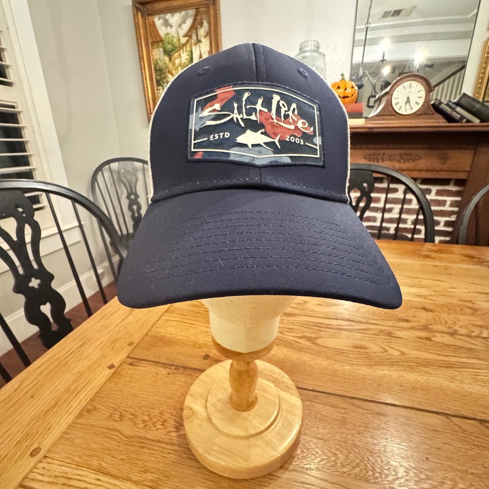 Salt Life Navy White Mesh Trucker Hat Snapback Fishing Cap RN131535 OSFM